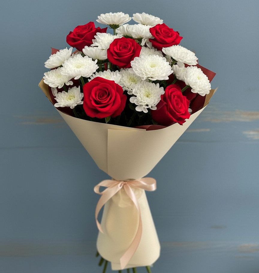 Букет цветов из: Розы и Хризантемы в Губино