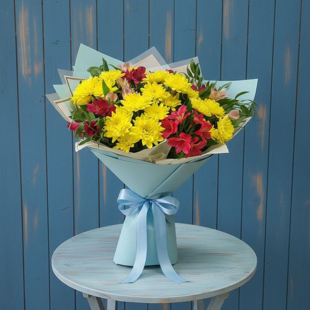 Букет цветов из: Альстромерии и Хризантемы в Губино