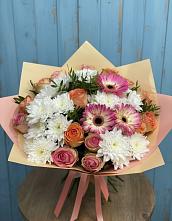 Букет цветов из:  Розы, Герберы и Хризантемы #REPLACE_PRED# Губино