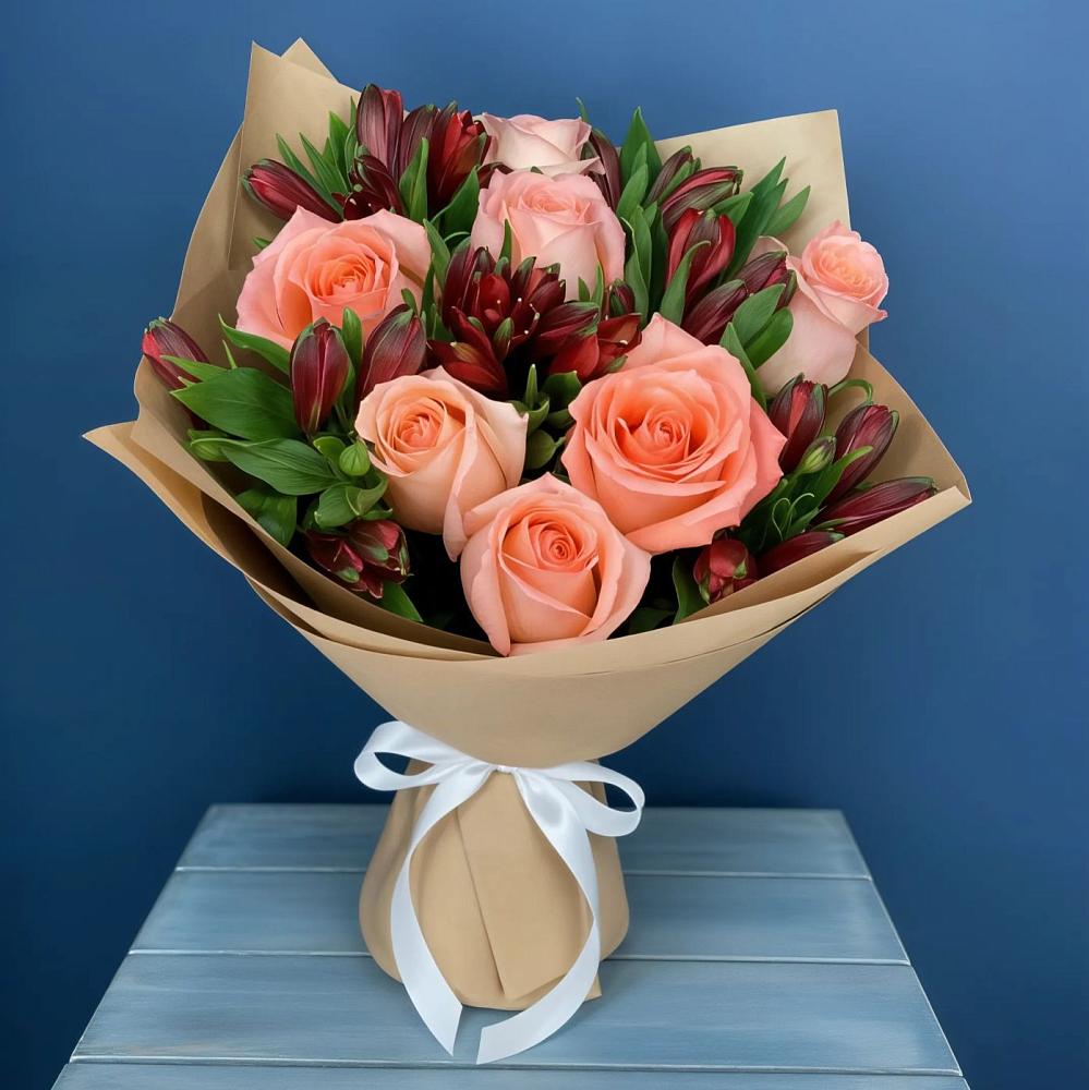 Букет цветов из: Розы и Альстромерии в Губино