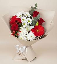 Букет цветов из:  Розы, Хризантемы, Герберы и Лилии в Губино