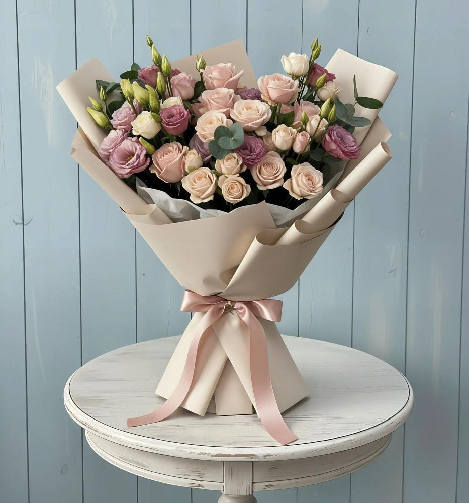 Букет цветов из: Розы и Лизиантусы в Губино