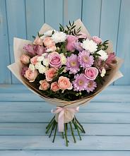 Букет цветов из:  Хризантемы, Розы и Альстромерии в Губино
